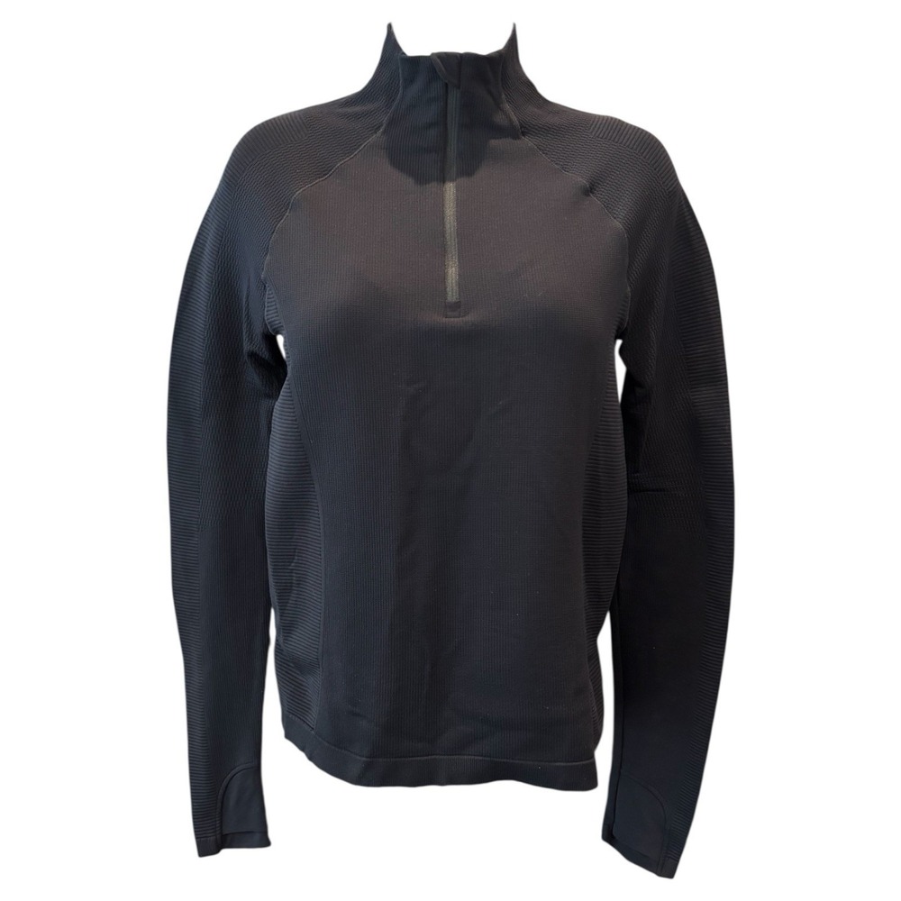 Athleta Ribbed 1/4 Zip Mock Neck Baselayer Top Women's S Black Long Sleeve Thumb